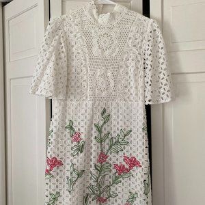 Zara White Eyelit Dress with Embroidery
